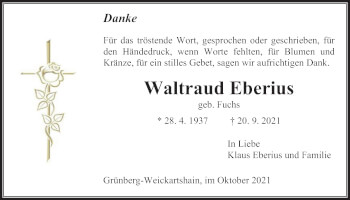 Traueranzeige von Waltraud Eberius von Giessener Allgemeine, Alsfelder Allgemeine