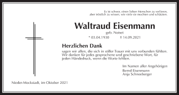Traueranzeige von Waltraud Eisenmann von Wetterauer Zeitung