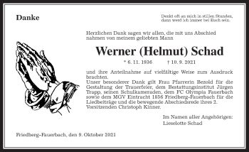 Traueranzeige von Werner Schad von Wetterauer Zeitung