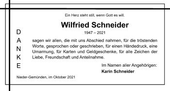 Traueranzeige von Wilfried Schneider von Alsfelder Allgemeine