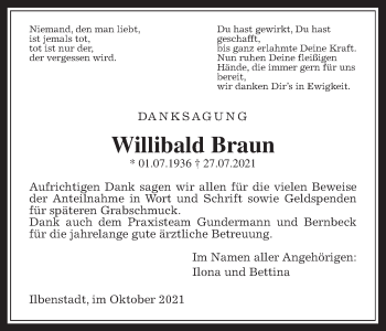 Traueranzeige von Willibald Braun von Wetterauer Zeitung