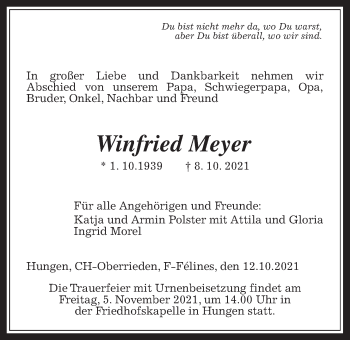 Traueranzeige von Winfried Meyer von Licher Wochenblatt