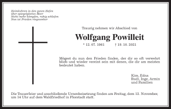 Traueranzeige von Wolfgang Powilleit von Wetterauer Zeitung