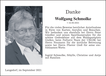 Traueranzeige von Wolfgang Schmolke von Giessener Allgemeine, Alsfelder Allgemeine