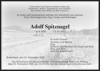 Traueranzeige von Adolf Spitznagel 