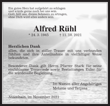 Traueranzeige von Alfred Rühl von Mücker Stimme