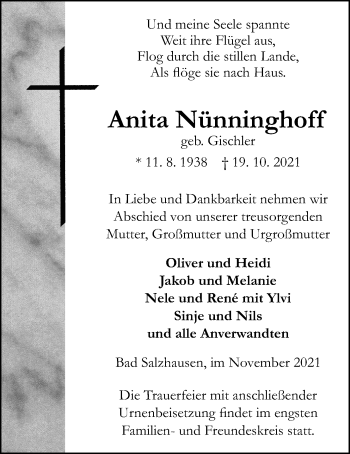 Traueranzeige von Anita Nünninghoff 