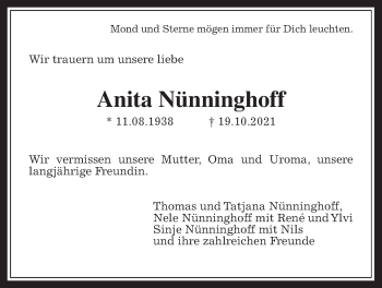 Traueranzeige von Anita Nünninghoff 
