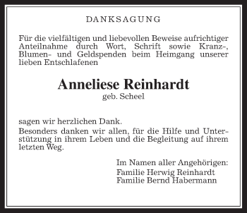 Traueranzeige von Anneliese Reinhardt von Laubacher Anzeiger