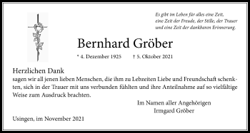 Traueranzeige von Bernhard Gröber 