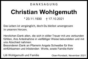 Traueranzeige von Chritian Wohlgemuth von Wetterauer Zeitung