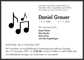 Traueranzeige von Daniel Grauer 