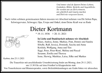 Traueranzeige von Dieter Kortmann von Wetterauer Zeitung