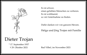Traueranzeige von Dieter Trojan von Bad Vilbel/Karben