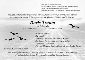 Traueranzeige von Doris Traum von Giessener Allgemeine, Alsfelder Allgemeine