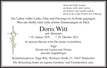 Traueranzeige von Doris Witt 