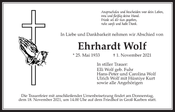 Traueranzeige von Ehrhardt Wolf von Bad Vilbel/Karben