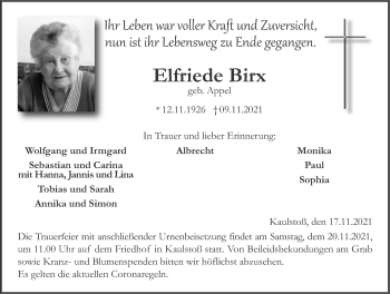 Traueranzeige von Elfriede Birx 