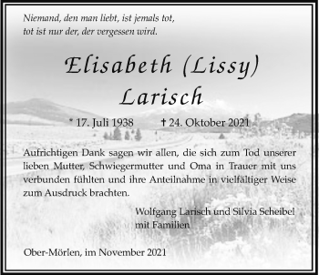 Traueranzeige von Elisabeth Larisch von Wetterauer Zeitung