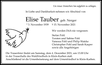 Traueranzeige von Elise Tauber von Bad Vilbel/Karben