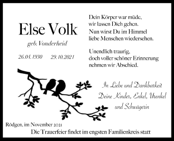 Traueranzeige von Else Volk von Giessener Allgemeine, Alsfelder Allgemeine