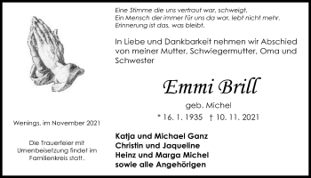 Traueranzeige von Emmi Brill von Kreis-Anzeiger