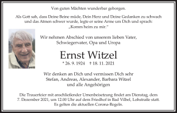 Traueranzeige von Ernst Witzel von Bad Vilbel/Karben