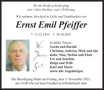 Traueranzeige von Ernst Emil Pfeiffer 