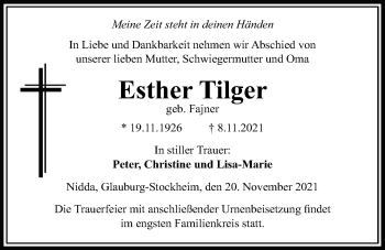 Traueranzeige von Esther Tilger von Kreis-Anzeiger