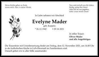 Traueranzeige von Evelyne Mader von Licher Wochenblatt