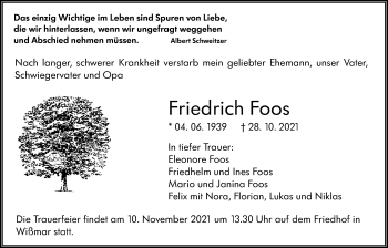 Traueranzeige von Friedrich Foos 