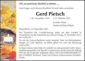 Traueranzeige von Gerd Pietsch 