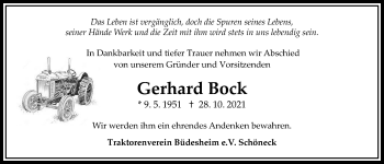 Traueranzeige von Gerhard Bock von Bad Vilbel/Karben
