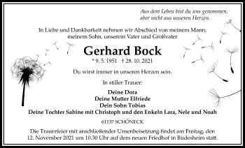 Traueranzeige von Gerhard Bock von Bad Vilbel/Karben