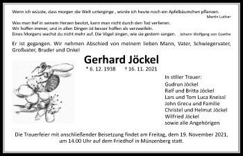 Traueranzeige von Gerhard Jöckel von Wetterauer Zeitung