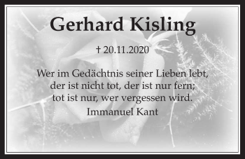 Traueranzeige von Gerhard Kisling von Wetterauer Zeitung, Wetterauer Zeitung