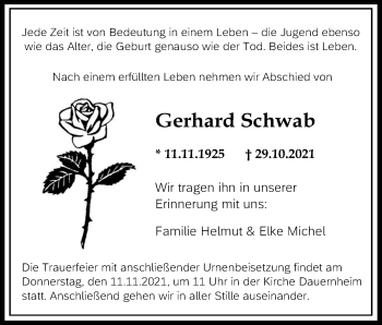 Traueranzeige von Gerhard Schwab 