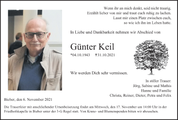 Traueranzeige von Günter Keil von Giessener Allgemeine, Alsfelder Allgemeine