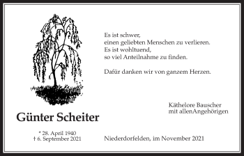 Traueranzeige von Günter Scheiter von Bad Vilbel/Karben