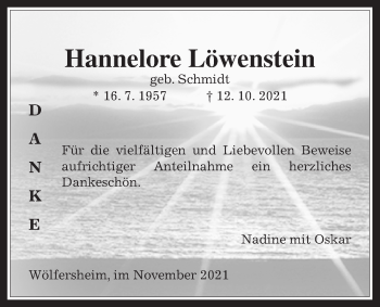 Traueranzeige von Hannelore Löwenstein von Wetterauer Zeitung