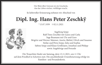 Traueranzeige von Hans Peter Zeschky 