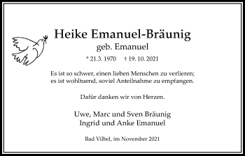 Traueranzeige von Heike Emanuel-Bräunig von Bad Vilbel/Karben