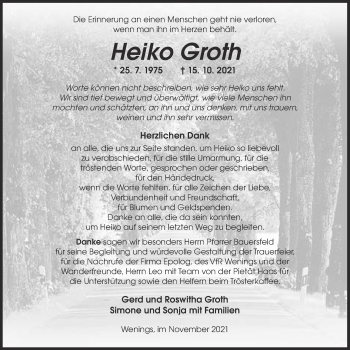 Traueranzeige von Heiko Groth von Kreis-Anzeiger