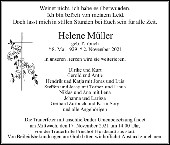 Traueranzeige von Helene Müller 