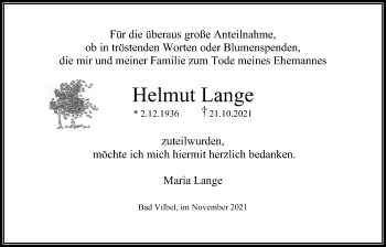 Traueranzeige von Helmut Lange von Bad Vilbel/Karben