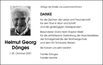 Traueranzeige von Helmut Georg Dönges von Wetterauer Zeitung, Wetterauer Zeitung