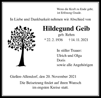 Traueranzeige von Hildegund Geib von Giessener Anzeiger