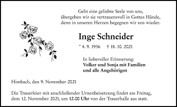 Traueranzeige von Inge Schneider 