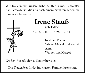 Traueranzeige von Irene Strauß von Giessener Allgemeine, Alsfelder Allgemeine