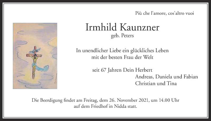  Traueranzeige für Irmhild Kaunzner vom 24.11.2021 aus Kreis-Anzeiger